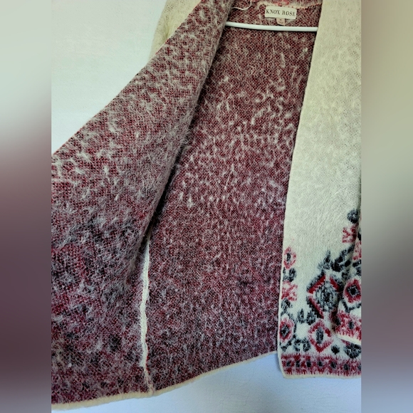 Knox Rose Women's Open Front Cardigan Nordic/Isle Pattern Fuzzy/Eyelach Medium - Picture 5 of 16